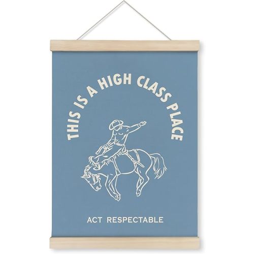 HRQKO Western High Class Place Cowboy Wall Art Poster Hanger Frame, Trendy Wall Art, Preppy Bluey Western Wall Art with Wooden Frames, Cowboy Wall Hanging Poster Decor for Dorm Classroom, 12x16 Inch