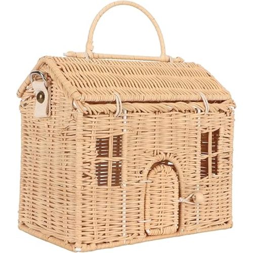 Rattan House Storage Basket with Lid, Handwoven Brown Rattan Basket, Rustic Whimsical Decorative Organizer