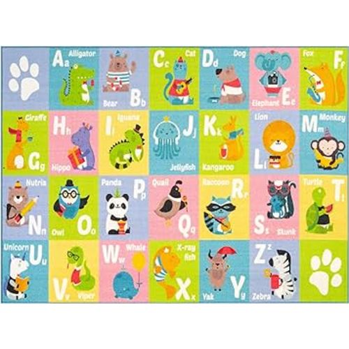 KC CUBS ABC Alphabet Animal Educational Learning & Fun Game Play Area Non Slip Boy & Girl Kids Rug Carpet for Children Bedroom, Toddler Classroom Daycare and Baby Playroom Floor Mat, Playtime Activity
