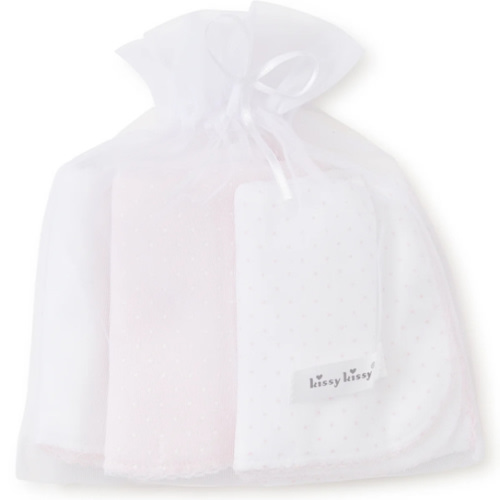Kissy Dots Pink 3 Pack Burp Set w/ Tulle Bag