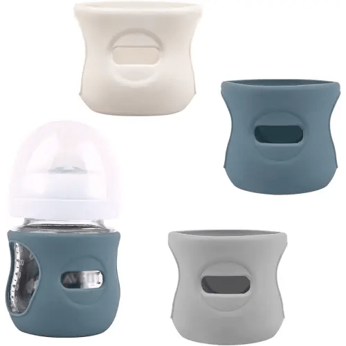 3 Pack Silicone Sleeves for Avent Natural Glass Baby Bottles, Anti Breakage Baby Bottle Holder, Compatible Philips Avent Glass Natural Baby Bottle 4 oz(Grey+Dark Blue+Apricot)