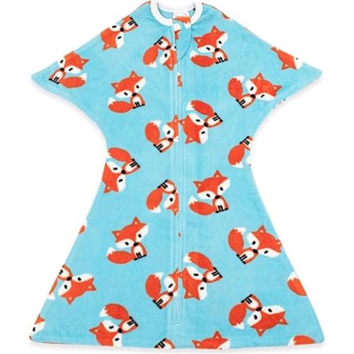 SleepingBaby Zipadee-Zip Fleece Transition Swaddle - Arms-Out Wearable Blanket for Baby Sleep, Soft Breathable Fleece 0.8 TOG - Friendly Fox, Medium (6-12 Month)