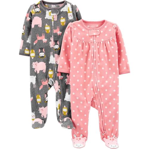 Simple Joys by Carter's Baby Girls' Cotton and Fleece Footed Sleep and Play, Pack of 2