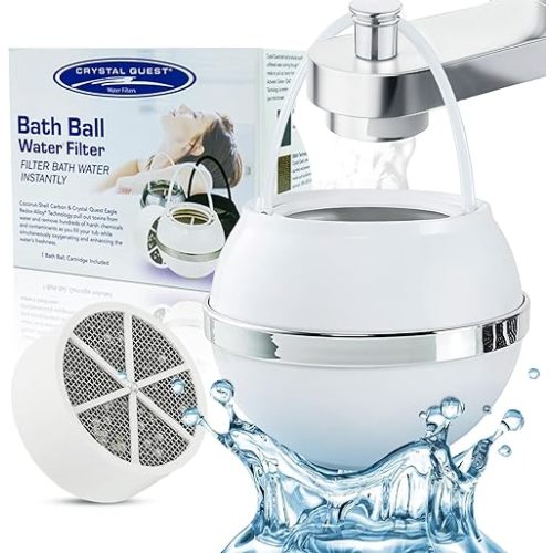 Crystal Quest White Bath Ball Water Filter – Reduces Contaminants for Softer, Smoother Skin - BPA Free