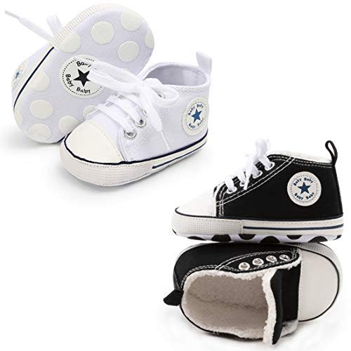 KIDSUN Unisex Baby Boys Girls High Top Sneaker Soft Anti-Slip Sole Newborn Infant First Walkers Canvas Denim Shoes