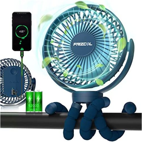 Portable Fan, 65H 12000mAh Rechargeable Battery Operated Fan,PowerBank Skilled, Flexible Tripod Small Personal Mini Handheld Clip On Fans For Desk, Bike, Treadmill, Baby Carseat, Beach, Bed, Camping