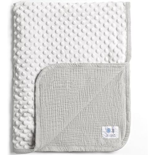 lulumoon Baby Blanket for Newborn Receiving: Minky Dot & Muslin Lightweight - Thermal Blanket Gift for Baby Shower & Hospital Welcoming 30"x40"（Gray）