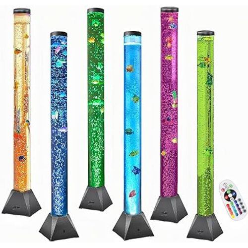 Sensory LED Bubble Tube 4FT with 10 Fish, 20 Color Remote and Tall Water Tower Tank LED Night Light for Kids Bedroom, Living Room Decor