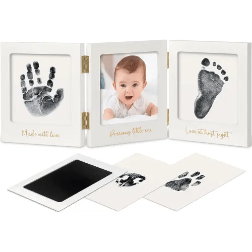 Baby Handprint and Footprint Kit for Newborns Girls & Boys - Inkless Baby Hand and Footprint Kit Maker, Baby Keepsake Picture Frame, Baby Shower New Mom Gifts, Dog Paw Print Kit (White/Gold)