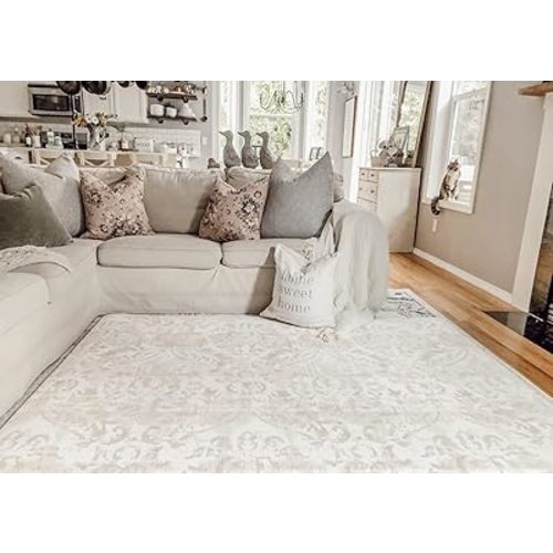 Premium Stylish Foam Play Mat | Cushy-Soft & Thick | Easy-to-Clean, Hypoallergenic, Non-Toxic, Pet-Friendly | One Piece - Large Neutral Vintage Damask