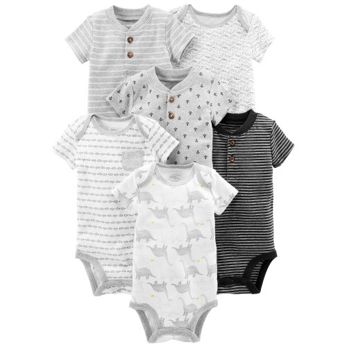 Simple Joys by Carter's Baby Boys' 6-Pack Short-Sleeve Bodysuit, Black/White, Preemie