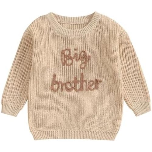 Big Brother Little Brother Matching Sweaters Baby Boy Letter Embroidery Crew Neck Long Sleeve Knitted Pullovers