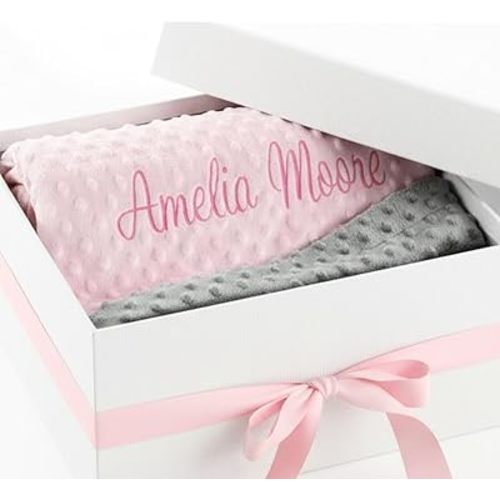 Personalized Baby Blanket for Girl, Custom Baby Blanket Toy Set with Name, USA Designed, Cozy Minky Dot Infant Swaddle Crib for Girls, Custom Gifts for Baby Shower, Birthday