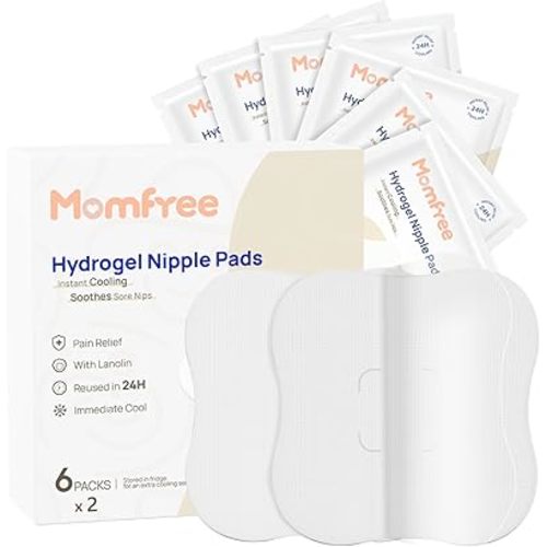 Hydrogel Nipple Gel Pads for Breastfeeding: Soothing Nursing Pads Reusable Instant Cooling Relief | Promotes Healing Irritated Nipples - 6 Packs(12 Count)