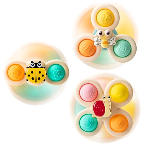TOHIBEE 3PCS Suction Cup Spinner Toys for 1 2 Year Old Boys Spinning Toys Baby Toys 12-18 Months Sensory Toys for Toddlers 1-3 First Birthday Baby Gifts for 1 Year Old Girls
