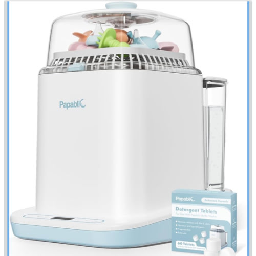 Papablic Bottle Washer Pro, Bottle Washer & Sterilizer & Dryer, 4-in-1 Bottle Washer Sanitizer for Bottles, Pump Parts, C-Section& Baby Essentials - Quick & Clean with 60 Detergent Tablets