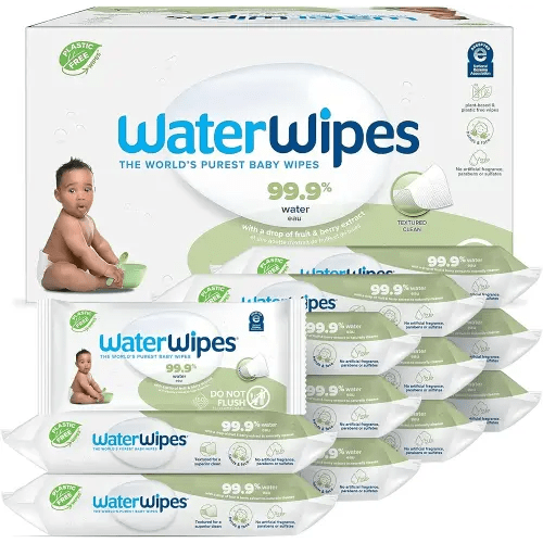 WaterWipes Plastic-Free Textured Clean, Toddler & Baby Wipes, 99.9% Water Based Wipes, Unscented & Hypoallergenic for Sensitive Skin, 60 Count (12 packs), Packaging May Vary