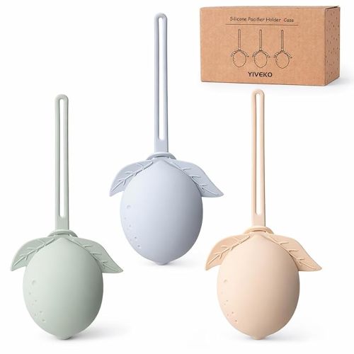 Silicone Pacifier Holder Case Binky Holder Baby Silicone Pacifier Case for Boys Girls Portable Paci Pouch for Newborns 3 Pack-Ivory+Sage+Baby Blue | 3 Pack, Portable Storage Case