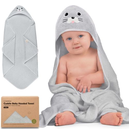 Keababies Cuddle Baby Hooded Towel, Organic Baby Bath Towel, Hooded Baby Towels, Baby Beach Towel For Newborn, Kids (seal)