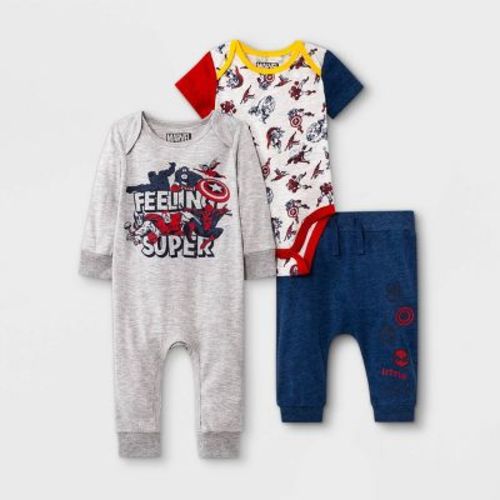 Baby Boys' 3pc Marvel Long Sleeve Top And Bottom Set - Blue 6-9m