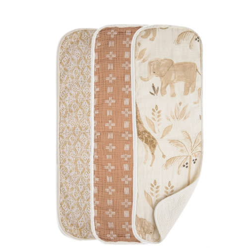 Kendi 3-pc. Newborn Cotton Burp Cloth Set (Safari Animal)