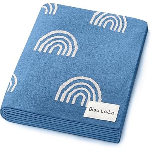 Baby Receiving Blanket Boys 100% Cotton Buttery Soft Cozy Receiving Swaddle Crib Stroller Blanket for Shower Gift Registry for Newborns, Infants, Toddlers (Rainbow - Blue)
