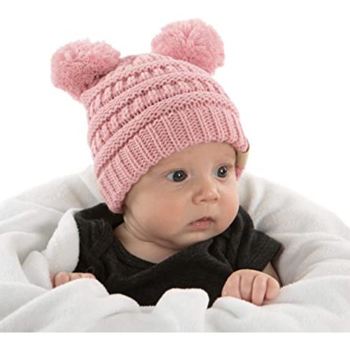 Funky Junque Exclusives Baby Infant Beanie Knit Warm Winter Pom Pom Skull Cap Hat