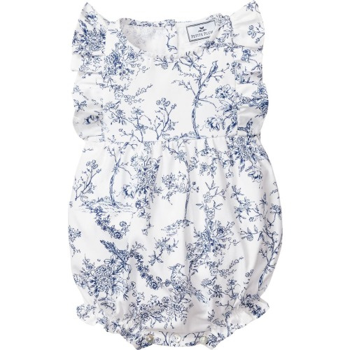 Baby Timeless Toile Ruffle Trim Cotton Blend One-Piece Pajamas, 6-12M, White