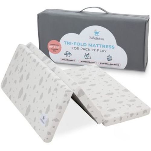 Babylicious Waterproof Pack N Play Mattress Topper Breathable Soft Plush Foam | 38" x 26" x 1.5" | Trifold - Clouds