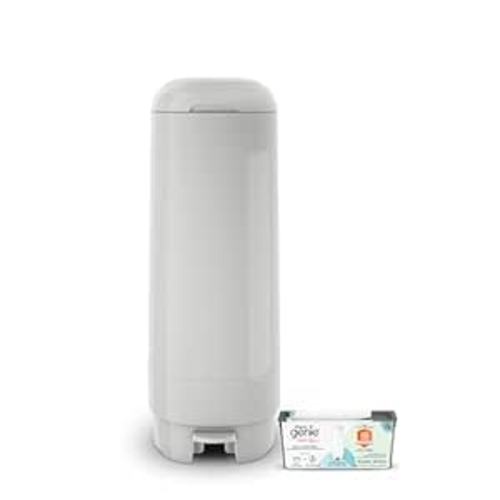 Diaper Genie Signature Pail (Grey) Includes 1 Easy Roll Refill with 18 Bags | Holds Up to 846 Newborn-Sized Diapers Per Refill