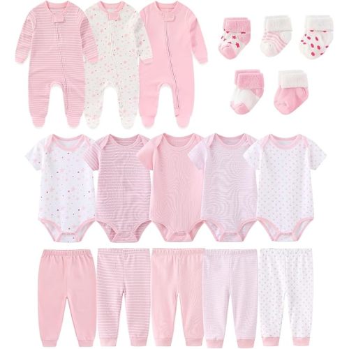 Baby Boy Girl 18 Pack Layette Set Cotton Infant Unisex Clothes and Accessories New born Essentials Clothing Sets