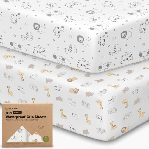 KeaBabies 2-Pack Isla (Protect+) Waterproof Crib Sheets - Kea Safari