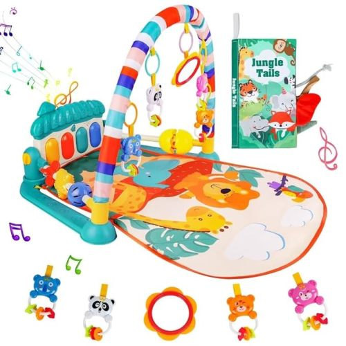 VZO Baby Gyms Play Mats, Baby Play Gym Floor Play Mat, Baby Tummy Time Play Mat, Activity Gym Mat, Piano Gym Baby Mat, Play Mats for Babies and Toddlers 0-3-6-12 Months (Green)