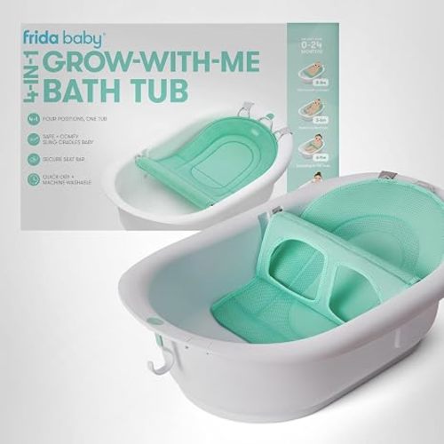 Frida Baby 4-in-1 Grow-with-Me Baby Bathtub, Baby Tub for Newborns to Toddler with Removable Bath Seat & Backrest for Bath Support in Tub
