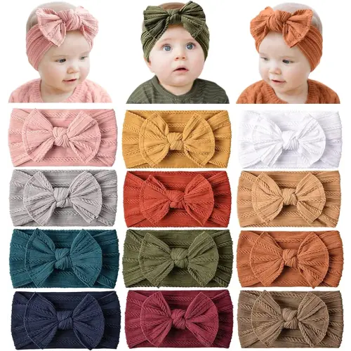 Prohouse 12 Pack Baby Nylon Headbands Hairbands Hair Bow Elastics Handmade Hair Accessories for Baby Girls Newborn Infant Toddlers Kids(Terracotta)