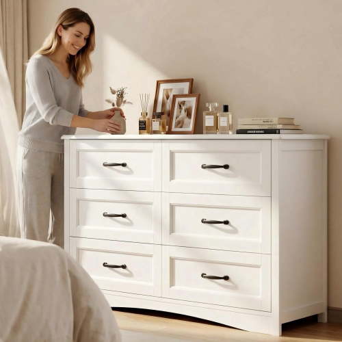 Lofka Black 6 Drawer Dresser, Modern Wood Chest for Bedroom, Anti-Tip Safety, Spacious Storage
