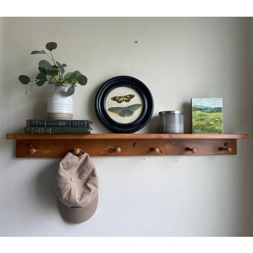 Wall Shelf with Hooks/Shelf with Pegs/Entryway Shelf/Shaker Peg Shelf/Coat Rack Shelf/Utility Shelf/Towel Rack Shelf/Bathroom Towel Shelf