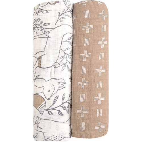 Crane Baby 100% Cotton Muslin Swaddle Blankets, Ezra Woodland Animal, Baby Swaddle Blanket, Set of 2, 47" x 47", Swaddles for Newborns, Baby Muslin Swaddle Blanket, Swaddle Blankets for Boys & Girls