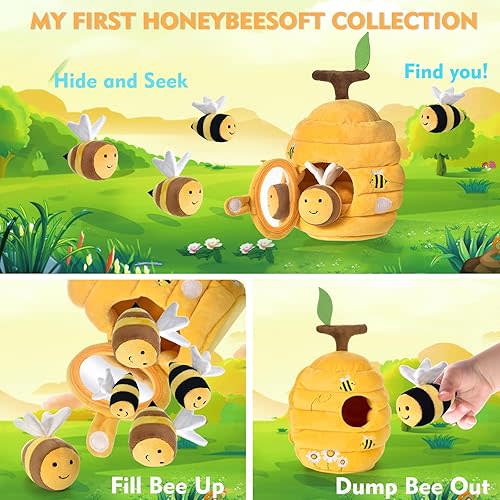 Baby Toys for 1 Year Old, Soft Beehive with 5 Stuffed Bees, Crinkle, Rattle, Mirror, Montessori Toys for One Year Old Birthday Gift, Babies Sensory Balls for 12-18 Month Baby