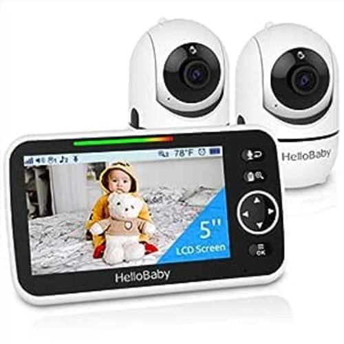 Amazon.com: HelloBaby 5’’ Baby Monitor with 26-Hour Battery, 2 Cameras Pan-Tilt-Zoom, 1000ft Range Video Audio Baby Monitor No WiFi, VOX, Night Vision, 2-Way Talk, 8 Lullabies and Temperature : Baby