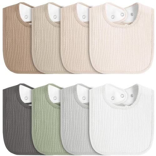 8-Pack Baby Muslin Bibs, Soft Cotton Drool Bibs for Boys Girls, Adjustable and Absorbent Newborn Bib Set for Feeding and Drooling