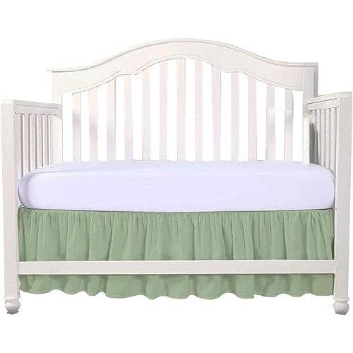 Sage Crib Bed Skirt Dust Ruffle, Split Corner 100% Natural Cotton Nursery Crib Toddler Bedding Skirt for Baby Girls or Boys, Infant Crib Bed Skirt Ruffled with Split Corners, 14" Drop