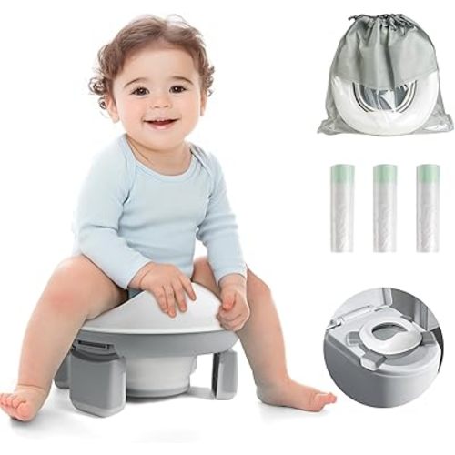 Portable Potty for Toddler Travel, Foldable Kids Potty Training Toilet for Boys and Girls with Splash Guard, Folding Travel Potty Seat for Toddler, Car Potty with 60pcs Potty Liners,Travel Bag
