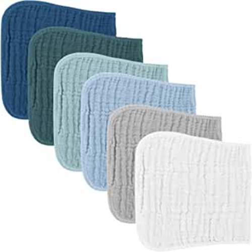 Konssy Muslin Baby Burp Cloths Sets for Unisex- 6 Pack Large 100% Cotton Burping Clothes for Newborn,Baby Girls and Boys