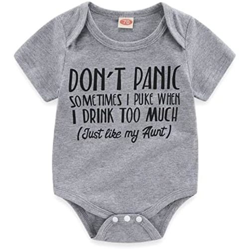 Gajaous Baby Boys Girls Romper Summer Clothes Kids Jumpsuit Playwear Don't Panic Letter Printed Infant Aunt Bodysuit