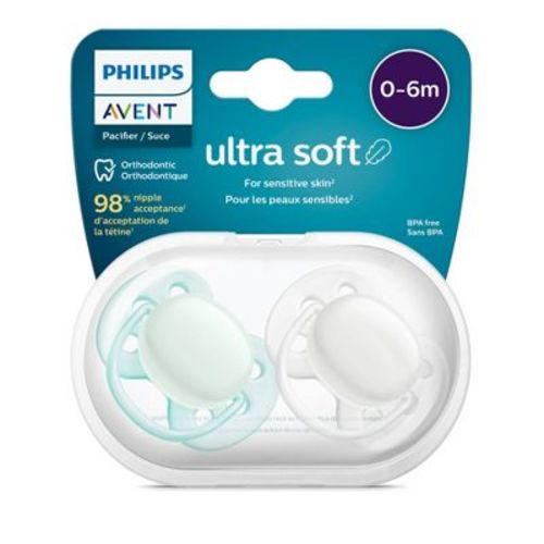 Philips Avent 2pk Ultra Soft Pacifier 0-6 Months - Arctic White/green