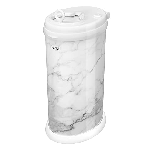 Ubbi Steel Diaper Pail, Odor Locking, No Special Bag Required, Award-Winning, Registry Must-Have, Marble