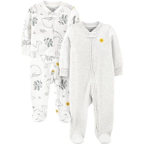 Simple Joys by Carter's Baby 2-Way Zip Thermal Footed Sleep and Play, Pack of 2 - Newborn - Animal/Sun