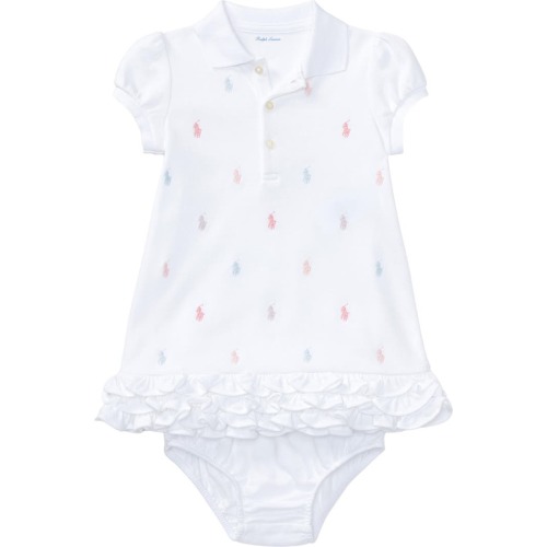 Baby Cupcake Embroidered Polo Dress & Bloomers Set, 3M, White
