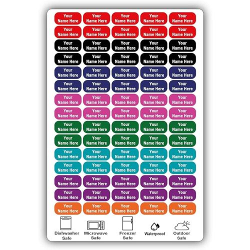 75 Personalized Waterproof Name Labels. Press and Stick Multi use Custom Name Labels. Customized 2 Lines of Text and Color. ID Identification Name Stickers with Permanent Self Adhesive.